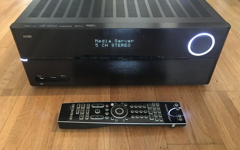 AV receiver front panel display switched on