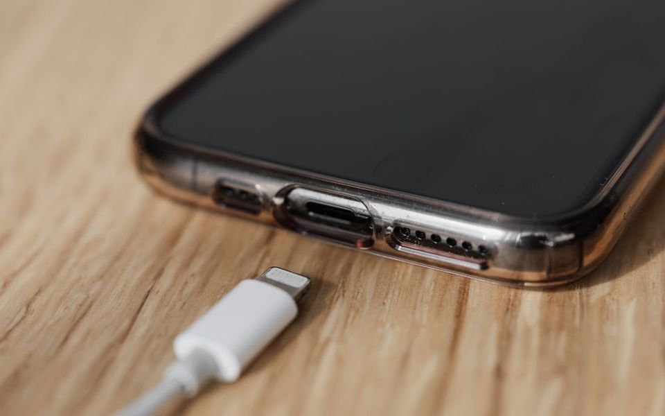 Smartphone charging port with USB cable